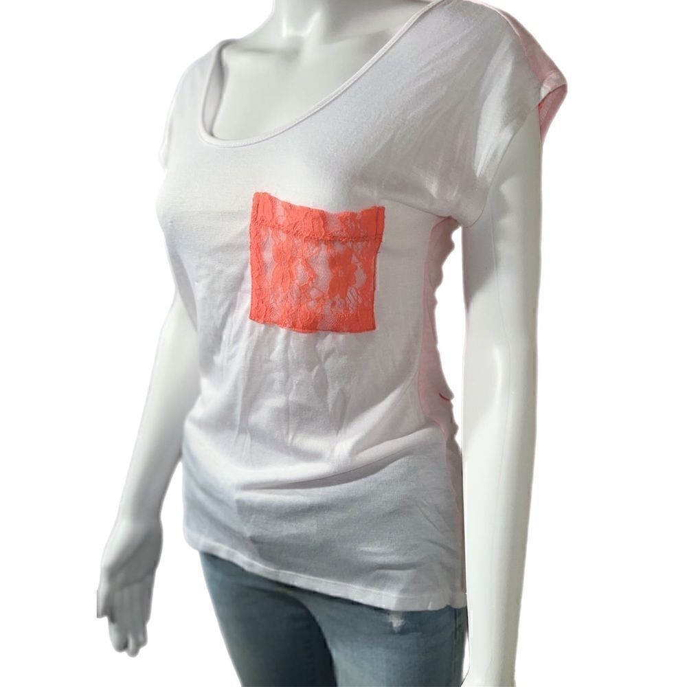 Nollie Lace Contrast Destructed Knit Tee  NWT